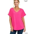 thumbnail image 1 of TheLovely Women & Plus Heavy Dobby V-Neck Rolled Short Sleeve Blouse Top, 1 of 3