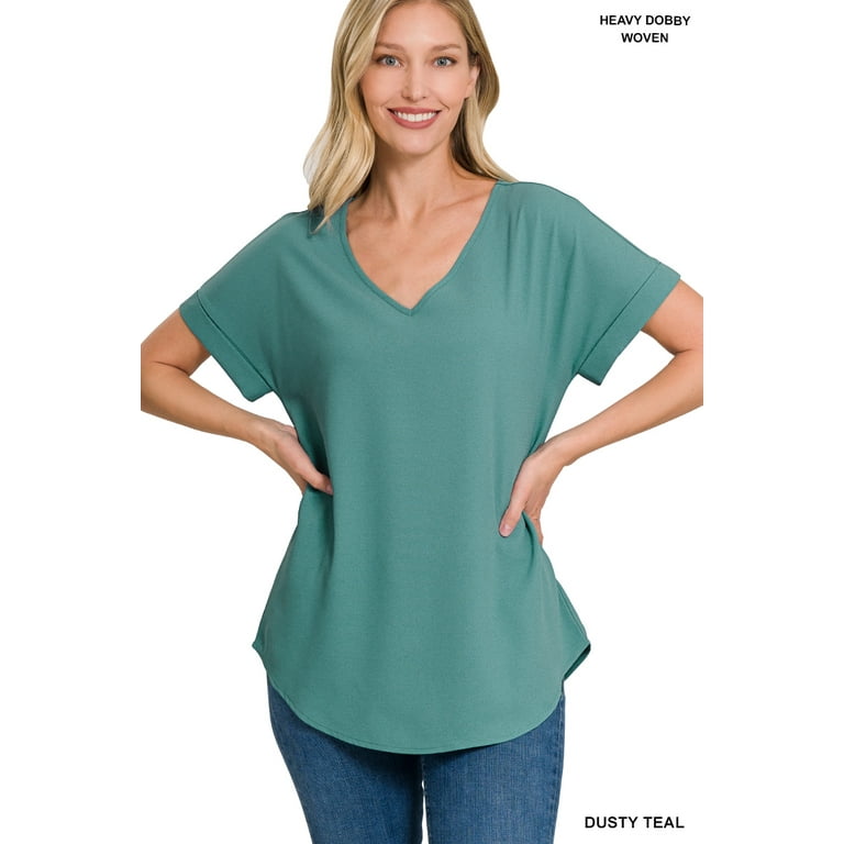 V-Neck Rolled Sleeve Blouse V-Neck Rolled Sleeve Blouse