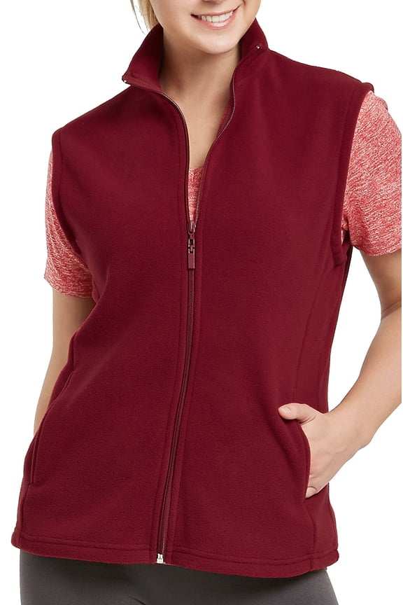Women & Plus Lightweight Full Zip Up Soft Polar Fleece Vest Jacket (Burgundy, L)