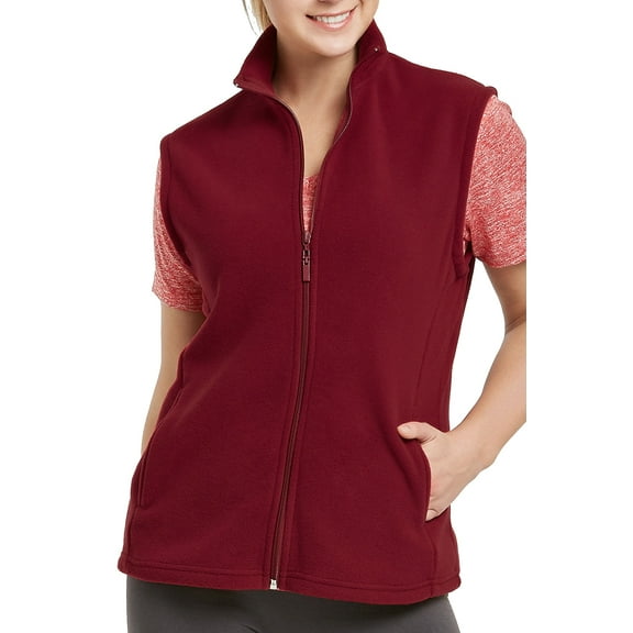 TheLovely Women & Plus Lightweight Full Zip Up Soft Polar Fleece Vest Jacket (Burgundy, XL)