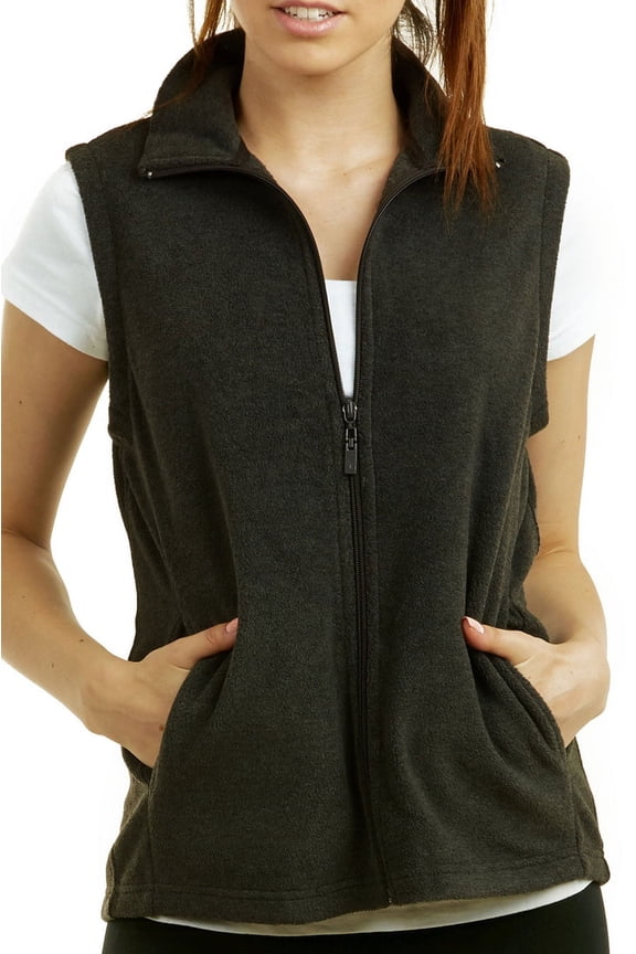 Women & Plus Lightweight Full Zip Up Soft Polar Fleece Vest Jacket (Charcoal, S)