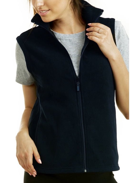 Women & Plus Lightweight Full Zip Up Soft Polar Fleece Vest Jacket (Navy, M)