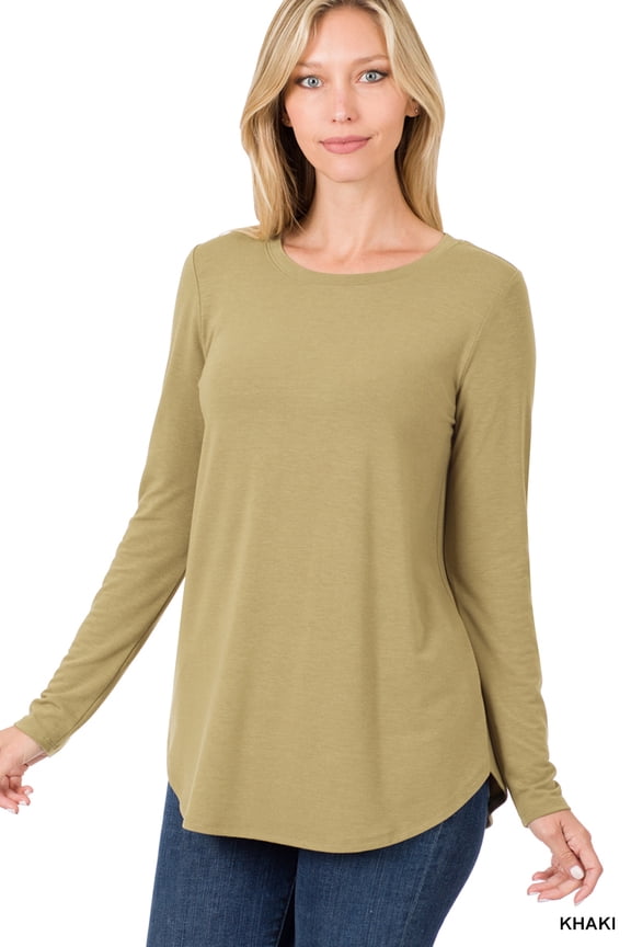 Women & Plus Relaxed Fit Long Sleeve Round Neck & Hem Jersey Tee Shirt Top