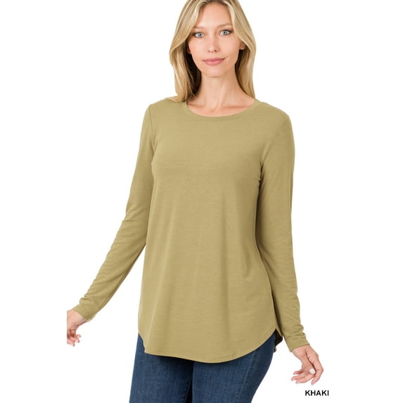 TheLovely Women & Plus Relaxed Fit Long Sleeve Round Neck & Hem Jersey Tee Shirt Top