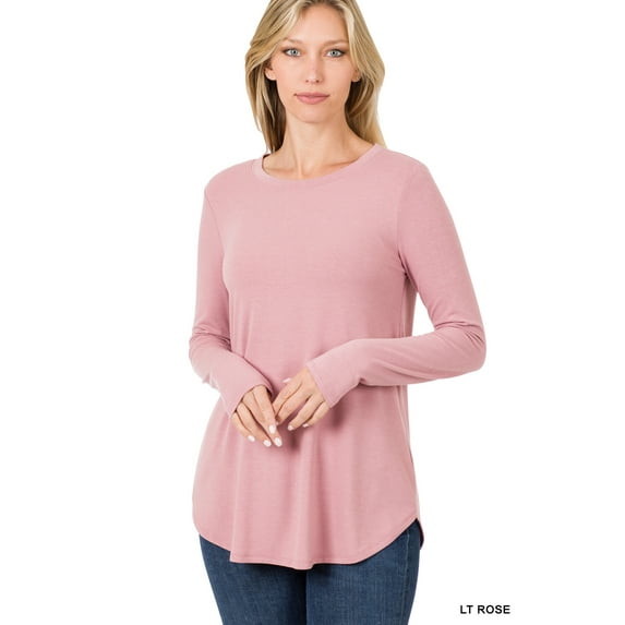 TheLovely Women & Plus Relaxed Fit Long Sleeve Round Neck & Hem Jersey Tee Shirt Top