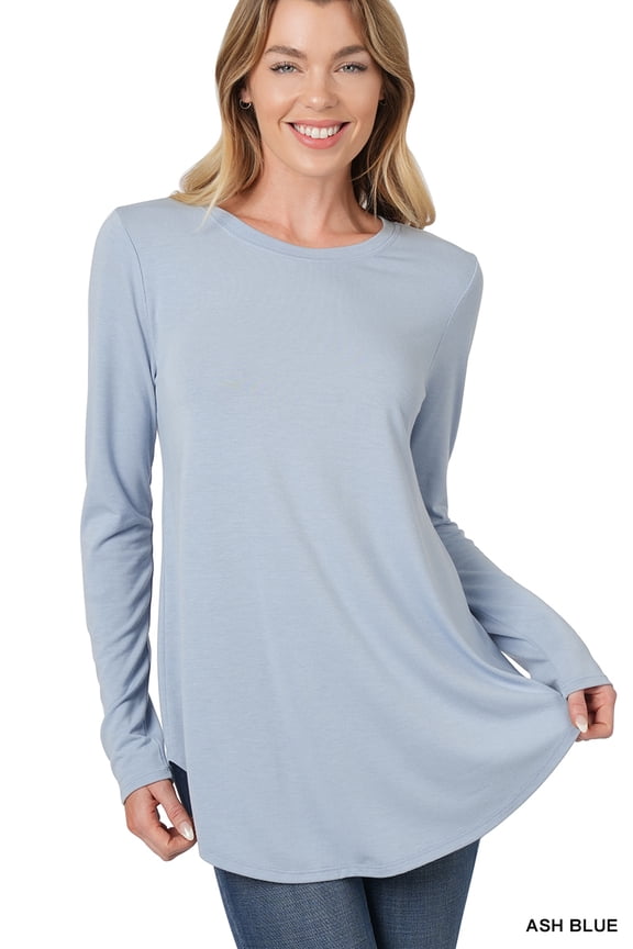 Women & Plus Relaxed Fit Long Sleeve Round Neck & Hem Jersey Tee Shirt Top