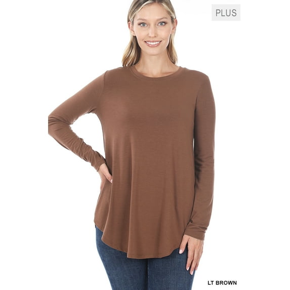 TheLovely Women & Plus Relaxed Fit Long Sleeve Round Neck & Hem Jersey Tee Shirt Top