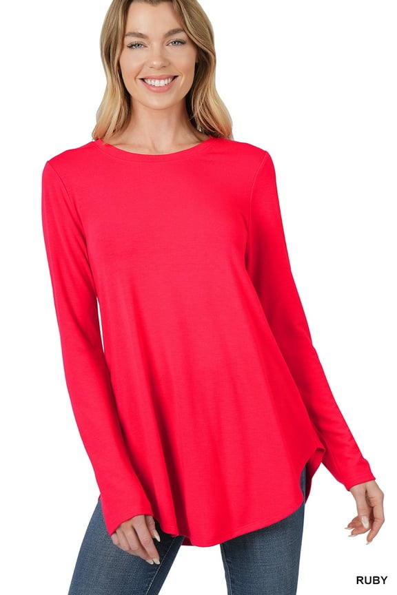 Women & Plus Relaxed Fit Long Sleeve Round Neck & Hem Jersey Tee Shirt Top