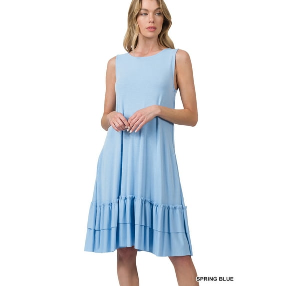 TheLovely Women & Plus Relaxed Fit Round Neck Ruffle Hem Sleeveless Midi Summer Dress w/Side Pockets