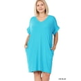 thumbnail image 1 of TheLovely Women & Plus Rolled Short Sleeve V-Neck Midi Trapeze Tunic Dress, 1 of 3