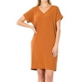 thumbnail image 1 of TheLovely Women & Plus Rolled Short Sleeve V-Neck Midi Trapeze Tunic Dress, 1 of 3