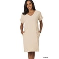 thumbnail image 1 of TheLovely Women & Plus Rolled Short Sleeve V-Neck Midi Trapeze Tunic Dress, 1 of 3
