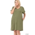 thumbnail image 1 of TheLovely Women & Plus Rolled Short Sleeve V-Neck Midi Trapeze Tunic Dress, 1 of 3