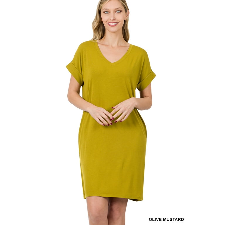 TheLovely Women Plus Rolled Short Sleeve V-Neck Midi Trapeze