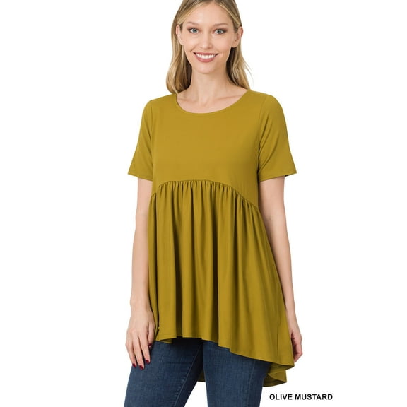 TheLovely Women & Plus Round Neck Brushed DTY Short Sleeve Ruched Tunic Blouse Top