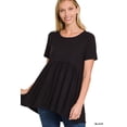 thumbnail image 1 of TheLovely Women & Plus Round Neck Brushed DTY Short Sleeve Ruched Tunic Blouse Top, 1 of 4