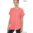 thumbnail image 1 of TheLovely Women & Plus Round Neck Woven Boat Neck Rolled Short Sleeve Blouse Top, 1 of 4