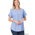 thumbnail image 1 of TheLovely Women & Plus Round Neck Woven Boat Neck Rolled Short Sleeve Blouse Top, 1 of 3