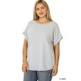thumbnail image 1 of TheLovely Women & Plus Round Neck Woven Boat Neck Rolled Short Sleeve Blouse Top, 1 of 2