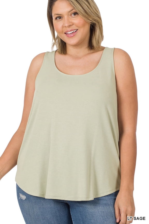 Women & Plus Scoop Neck Sleeveless Round Hem Relaxed Fit Casual Tank Top