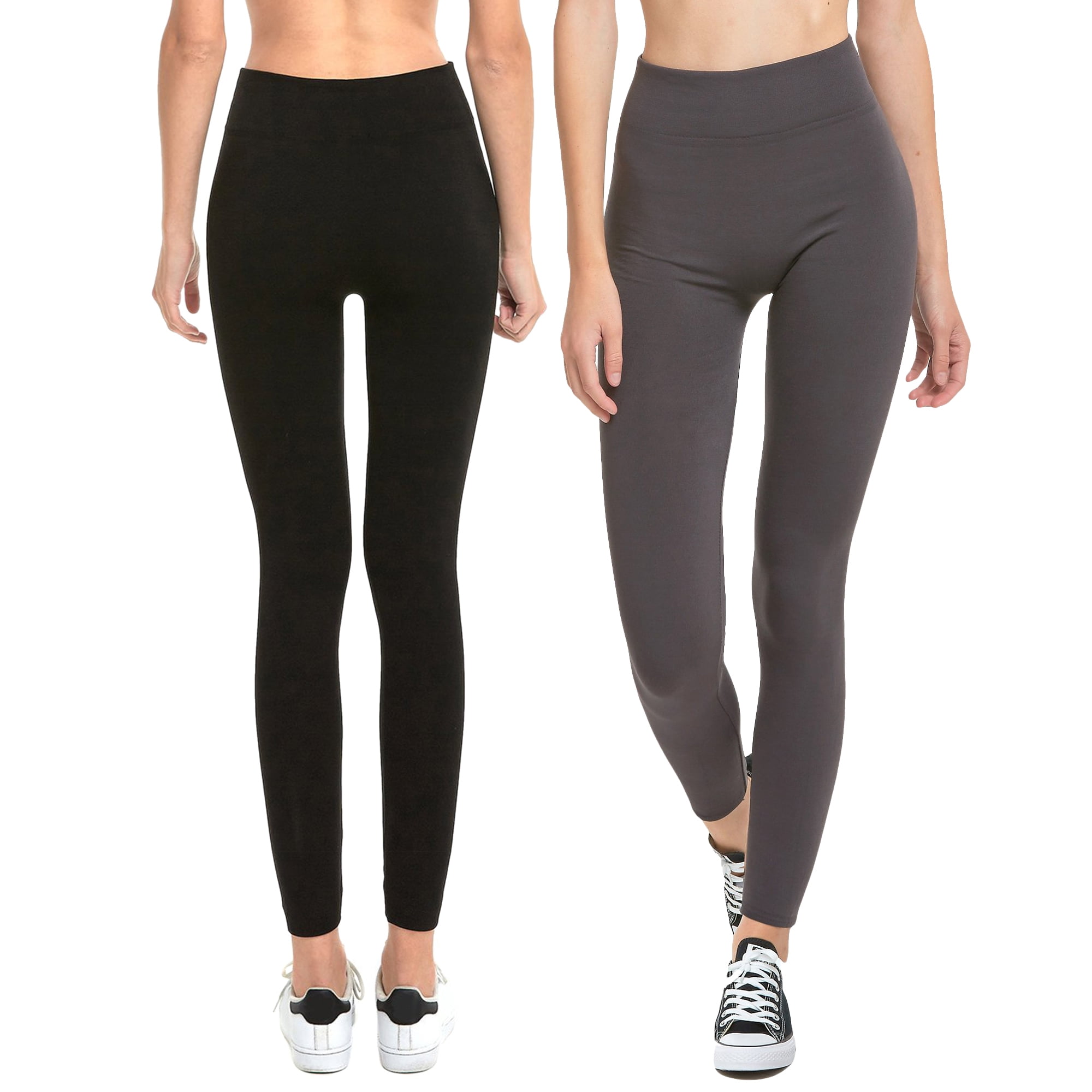 TheLovely Women Plus Seamless High Waist Fleece Lined Warm Leggings Black Charcoal One Size Plus