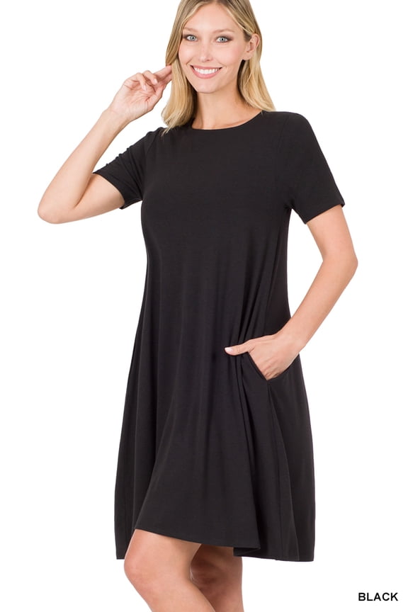 Women & Plus Short Sleeve Flared T-Shirt Midi Dress with Side Pockets