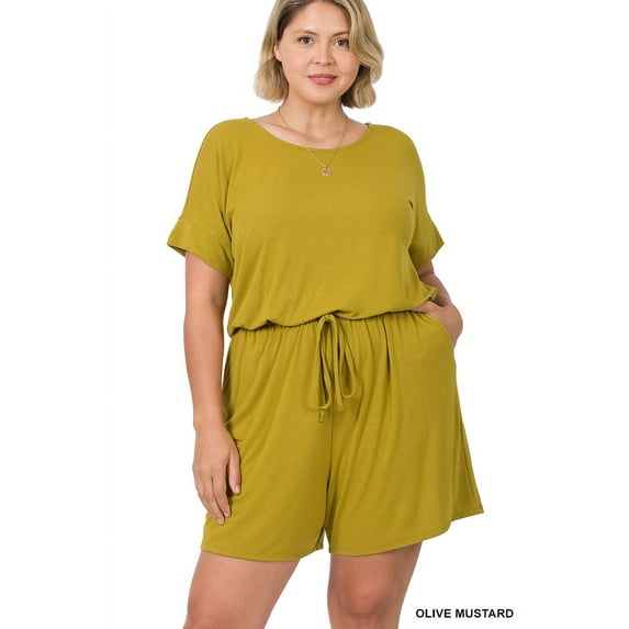 TheLovely Women & Plus Short Sleeve Romper with Elastic Waist & Keyhole Back Summer Loungewear