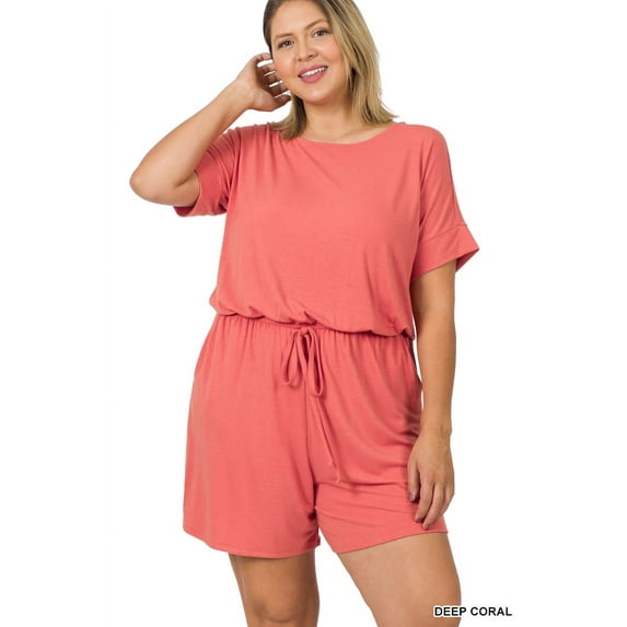 TheLovely Women & Plus Short Sleeve Romper with Elastic Waist & Keyhole Back Summer Loungewear