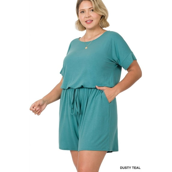 TheLovely Women & Plus Short Sleeve Romper with Elastic Waist & Keyhole Back Summer Loungewear