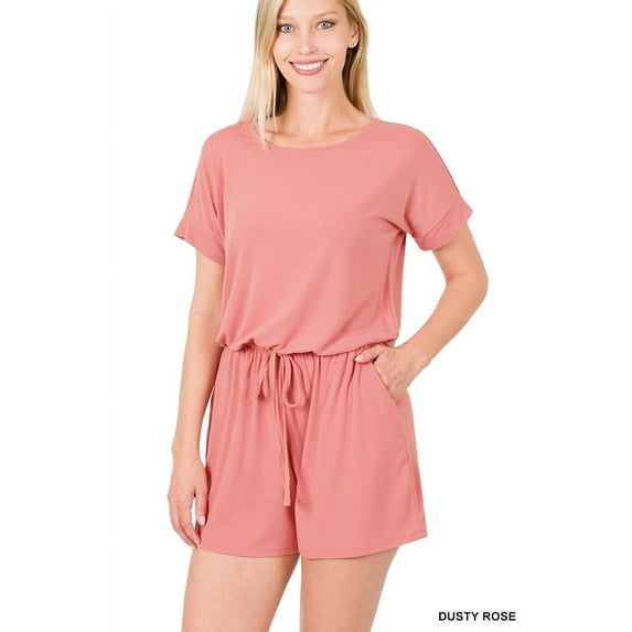 TheLovely Women & Plus Short Sleeve Romper with Elastic Waist & Keyhole Back Summer Loungewear