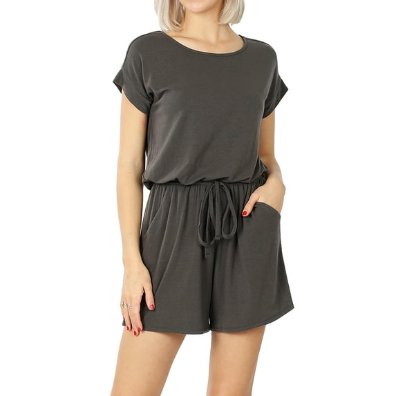 TheLovely Women & Plus Short Sleeve Romper with Elastic Waist & Keyhole Back Summer Loungewear