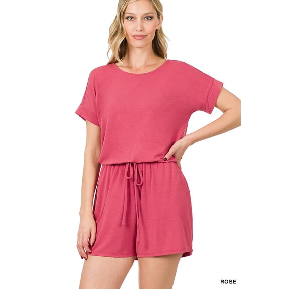 TheLovely Women & Plus Short Sleeve Romper with Elastic Waist & Keyhole Back Summer Loungewear