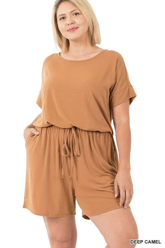 Women & Plus Short Sleeve Romper with Elastic Waist & Keyhole Back Summer Loungewear