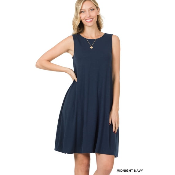 TheLovely Women & Plus Sleeveless Jersey Flared Swing Tank Dress with Side Pockets