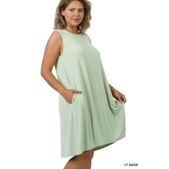 TheLovely Women & Plus Sleeveless Jersey Flared Swing Tank Dress with Side Pockets
