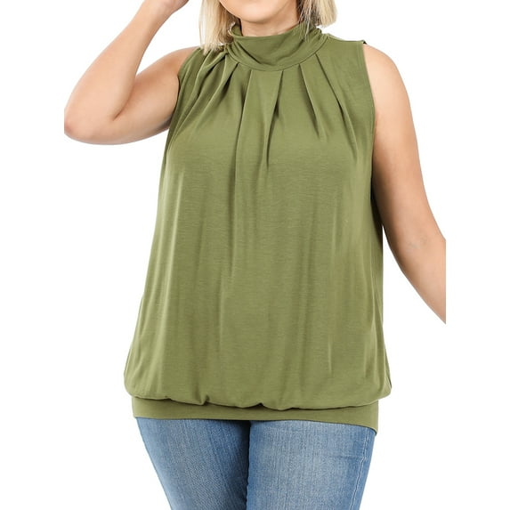 TheLovely Women & Plus Sleeveless Mock-TurtleNeck Pleated Top with Waistband
