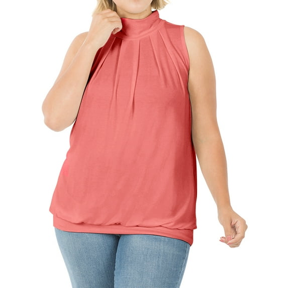 TheLovely Women & Plus Sleeveless Mock-TurtleNeck Pleated Top with Waistband