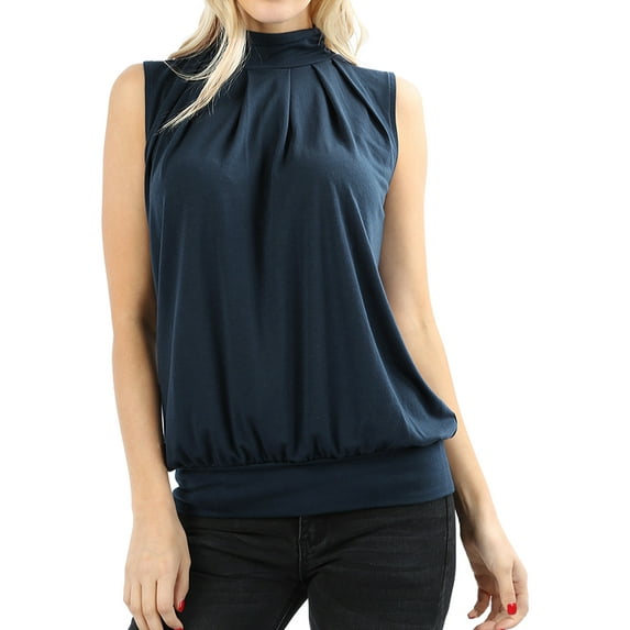 TheLovely Women & Plus Sleeveless Mock-TurtleNeck Pleated Top with Waistband