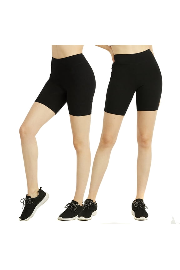 Women & Plus Soft Cotton Active Stretch Outseam Workout Biker Shorts with Wide Wastband (15" Biker Shorts)