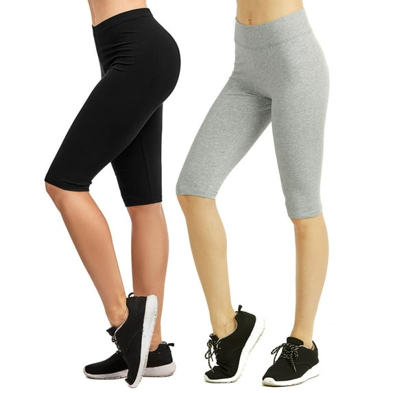 TheLovely Women & Plus Soft Cotton Active Stretch Outseam Workout Capri Shorts with Wide Wastband (21" Knee Length Shorts)