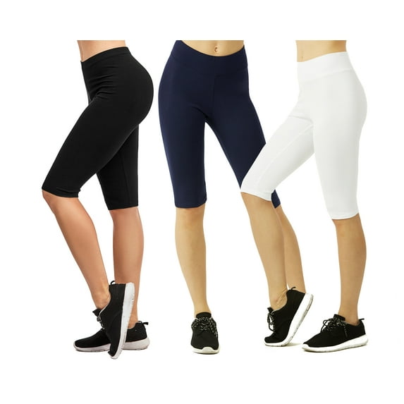 TheLovely Women & Plus Soft Cotton Active Stretch Outseam Workout Capri Shorts with Wide Wastband (21" Knee Length Shorts)