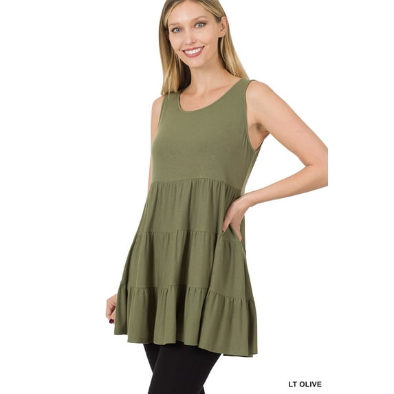 TheLovely Women & Plus Summer Casual Sleeveless Tiered Ruffle Tunic Peplum Tank Top
