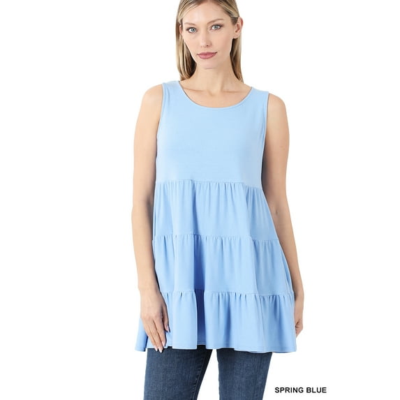 TheLovely Women & Plus Summer Casual Sleeveless Tiered Ruffle Tunic Peplum Tank Top
