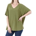 thumbnail image 1 of TheLovely Women & Plus V Neck Woven Airflow Dolman Short Sleeve Blouse Top with Front Pocket, 1 of 3