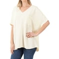 thumbnail image 1 of TheLovely Women & Plus V Neck Woven Airflow Dolman Short Sleeve Blouse Top with Front Pocket, 1 of 3