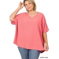 thumbnail image 1 of TheLovely Women & Plus V Neck Woven Airflow Dolman Short Sleeve Blouse Top with Front Pocket, 1 of 3