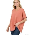 thumbnail image 1 of TheLovely Women & Plus V Neck Woven Airflow Dolman Short Sleeve Blouse Top with Front Pocket, 1 of 3