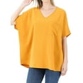 thumbnail image 1 of TheLovely Women & Plus V Neck Woven Airflow Dolman Short Sleeve Blouse Top with Front Pocket, 1 of 3