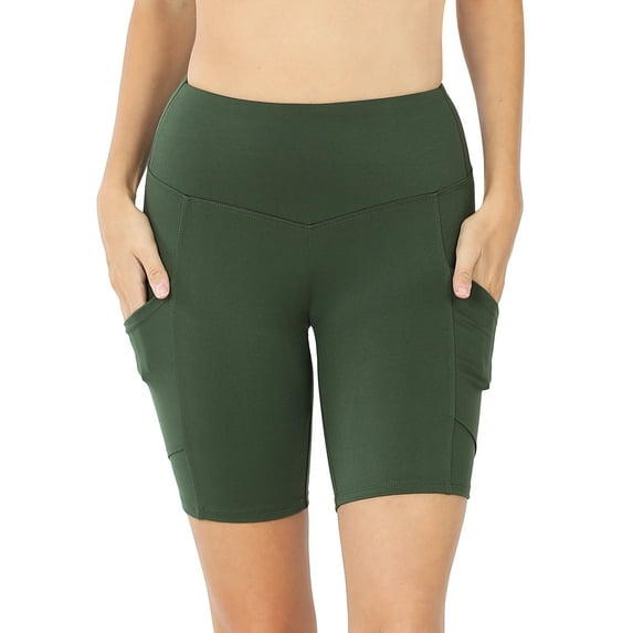 TheLovely Women & Plus Workout Yoga Running Compression Exercise Biker Shorts with Side Pockets