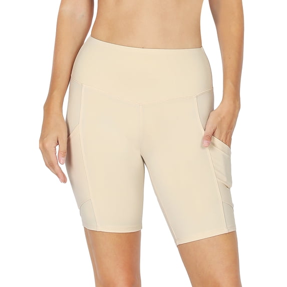 TheLovely Women & Plus Workout Yoga Running Compression Exercise Biker Shorts with Side Pockets